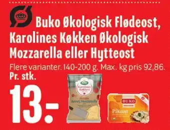 Min Købmand Buko Økologisk Flødeost / Karolines Køkken Økologisk Mozzarella eller Hytteost tilbud