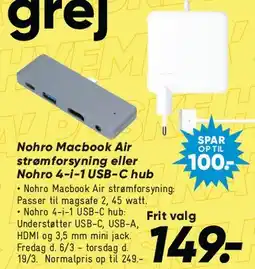 Bilka Nohro Macbook Air strømforsyning / 4-i-1 USB‑C hub tilbud
