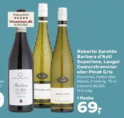 Kvickly Roberto Sarotto Barbera d'Asti Superiore / Laugel Gewurztraminer / Pinot Gris tilbud