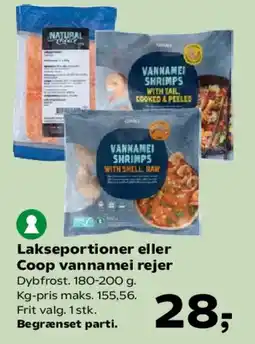 Kvickly Lakseportioner eller Coop varmrøget rejer tilbud