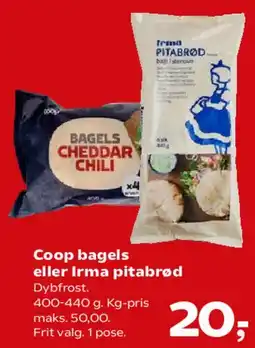 Kvickly Coop bagels eller Irma pitabrød tilbud