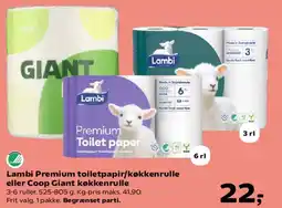 Kvickly Lambi Premium toiletpapir/køkkenrulle eller Coop Giant køkkenrulle tilbud