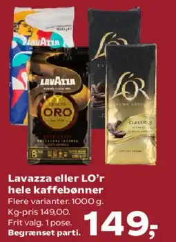 Kvickly Lavazza eller L'Or hele kaffebønner tilbud