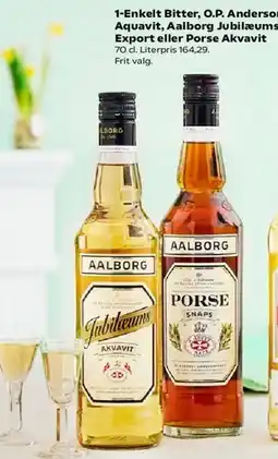 Kvickly Enkelt Bitter, O.P. Anderson Aquavit, Aalborg Jubilæums eller Porse Akvavit tilbud
