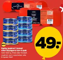 Netto Sæby makrel i tomat / Glynge tun 4-pak tilbud