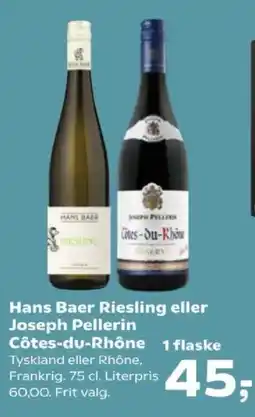 Kvickly Hans Baer Riesling eller Joseph Pellerin Côtes-du-Rhône tilbud