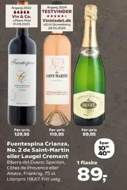 Kvickly Fuentespina Crianza, No. 2 de Saint-Martin eller Laugel Cremant tilbud