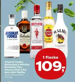 Kvickly Absolut Vodka, Ballantine's Whisky, Beefeater Gin, Havana Club 3 års Rom eller Malibu tilbud