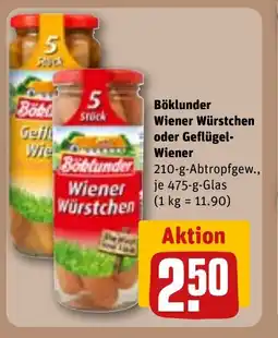 REWE DE Böblunder wiener würstchen oder geflügel- wiener tilbud