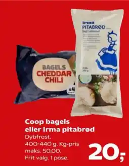 Kvickly COOP Bagels eller irma pitabrød tilbud