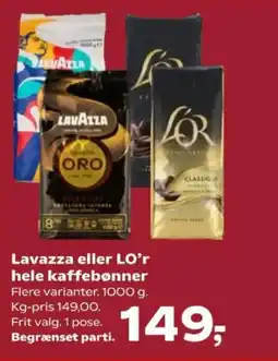 Kvickly Lavazza eller LO'r hele kaffebønner tilbud