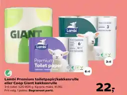 Kvickly Lambi Premium toiletpapir/køkkenrulle eller Coop Giant køkkenrulle tilbud
