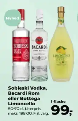 Kvickly Sobieski Vodka, Bacardi Rom eller Bottega Limoncello tilbud