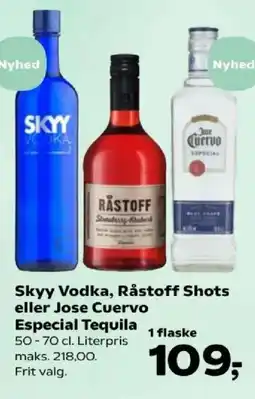 Kvickly Skyy Vodka, Råstoff Shots eller Jose Cuervo Especial Tequila tilbud
