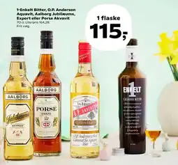 Kvickly 1-Enkelt Bitter, O.P. Anderson Aquavit, Aalborg Jubilæums, Export eller Porse Akvavit tilbud