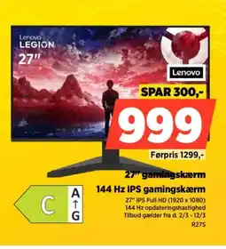 Power Lenovo 27" gamingskærm R27S tilbud