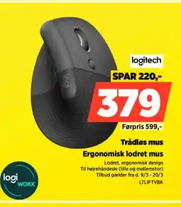 Power Logitech Trådløs mus LTLIFTVBK tilbud