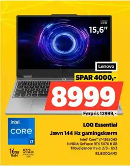 Power Lenovo LOQ Essential Jævn 144 Hz gamingskærm 83JE0OQAMX tilbud