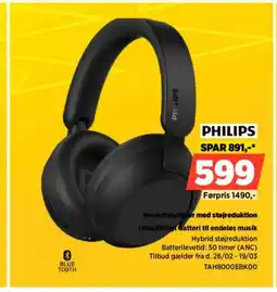 Power PHILIPS Hovedtelefoner med støjreduktion TAH8000EBKOO tilbud