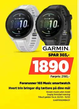 Power GARMIN Forerunner 165 Music smartwatch GARFR165MBKGY tilbud