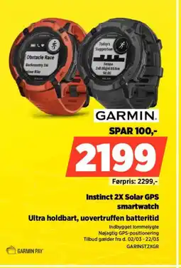 Power GARMIN Instinct 2X Solar GPS smartwatch GARINST2XGR tilbud