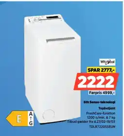 Power Whirlpool Topbetjent TDLR7220SSEUN tilbud