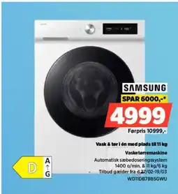Power SAMSUNG Vasketørremaskine WD11DB7B85GWU tilbud