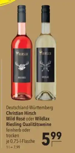 Citti Christian Hirsch Wild Rosé oder Wildlax Riesling Qualitätsweine tilbud