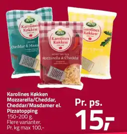 Fleggaard Karolines køkken mozzarella/cheddar, cheddar/masdamer el. pizzatopping tilbud