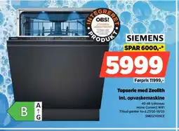 Power SIEMENS Topserie med Zeolith Int. opvaskemaskine SN65ZX09CE tilbud