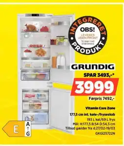 Power GRUNDIG 177,5 cm int. køle-/fryseskab GKG125722N tilbud