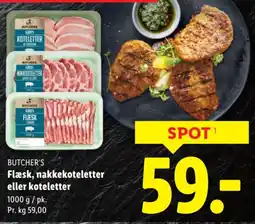 Lidl BUTCHER'S Flæsk, nakkekoteletter eller koteletter tilbud