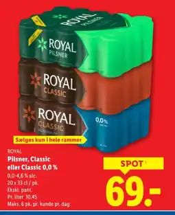Lidl ROYAL Pilsner, Classic eller Classic 0,0% tilbud