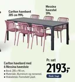 Føtex Carlton havebord med 6 Messina havestole tilbud