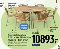 Føtex Kerteminde havebord Ø 150 cm med 6 Kerteminde havestole - dusty brown tilbud