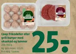 Coop 365 Coop frikadeller eller grill burger med oksekød og bønner tilbud