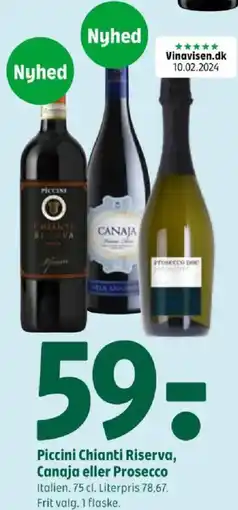 Coop 365 Piccini Chianti Riserva, Canaja eller Prosecco tilbud