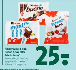 Coop 365 Kinder Maxi 6 pak, Bueno 3 pak eller Schokobons tilbud