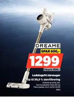 Power Dreame ledningsfri støvsuger op til 99,9 % støvfiltrering tilbud