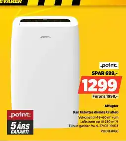 Power Point. affugter kan tilsluttes direkte til afløb tilbud