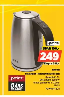 Power Point elkedel Fremstillet i slidstærkt rustfrit stål tilbud