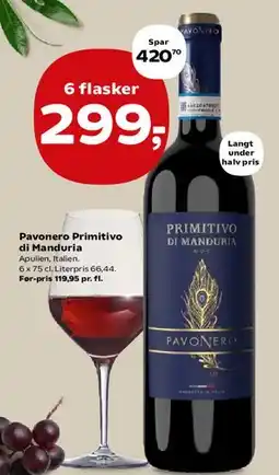 SuperBrugsen Pavonero Primitivo di Manduria tilbud