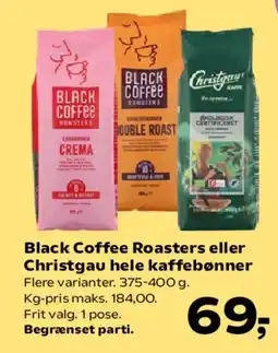 Kvickly Black Coffee Roasters eller Christgau hele kaffebønner tilbud