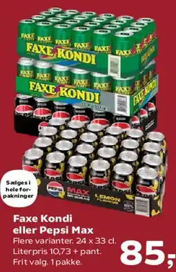 Kvickly Faxe Kondi eller Pepsi Max (pakke) tilbud