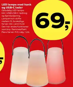 Kvickly LED lampe med hank og USB-C lader tilbud
