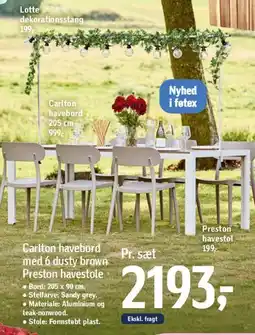 Føtex Carlton havebord med 6 dusty brown Preston havestole tilbud