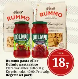 Dagli'Brugsen Rummo pasta eller Dolmio pastasauce tilbud
