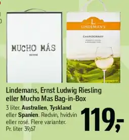 Føtex Lindemans, Ernst Ludwig Riesling eller Mucho Más Bag-in-Box tilbud