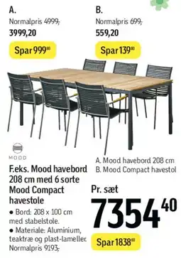 Føtex Mood havebord 208 cm med 6 Mood Compact havestole tilbud
