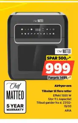 Power Chef Matteo Airfryer-ovn ARIA tilbud